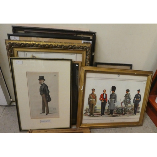 274 - Prints - military: to include soldiers in regimental dress  various sizes  framed