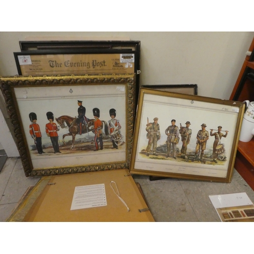 274 - Prints - military: to include soldiers in regimental dress  various sizes  framed