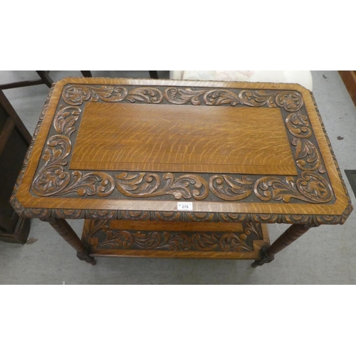 278 - A late Victorian ornately carved oak hall table, raised on turned, tapered legs  30