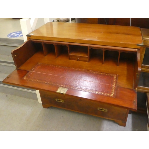 295 - A late 19thC and later mahogany two part military chest with brass corner re-enforcement and recesse... 