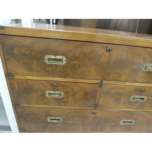 295 - A late 19thC and later mahogany two part military chest with brass corner re-enforcement and recesse... 