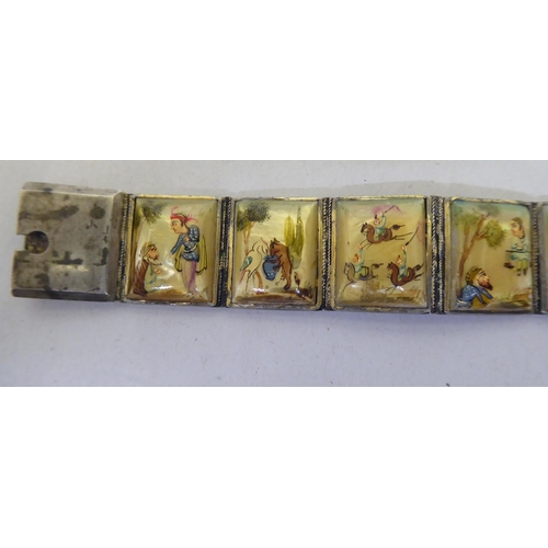 302 - Indian white metal jewellery, each set with painted mother-of-pearl tablets