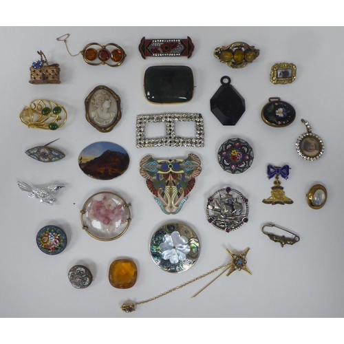 33 - Costume jewellery: to include three micro-mosaic brooches; and a carved cameo portrait brooch 