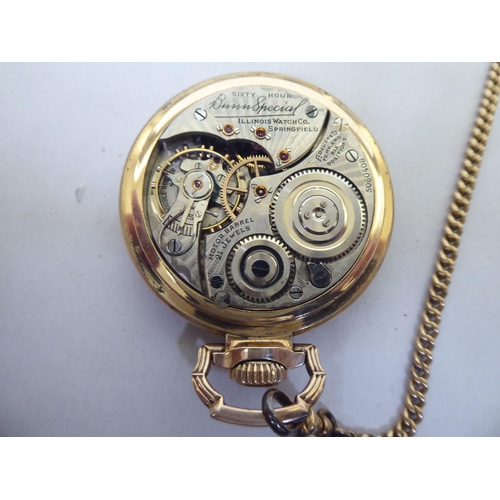 341 - An Illinois gold plated pocket watch, the movement faced by an Arabic dial with a gold plated watch ... 