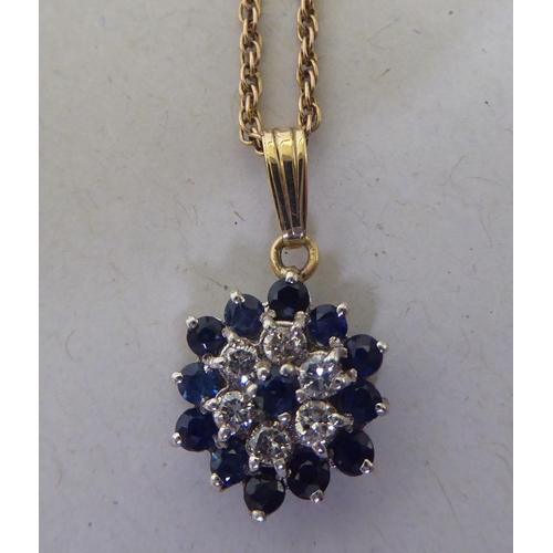 358 - A 9ct gold sapphire and diamond pendant necklace