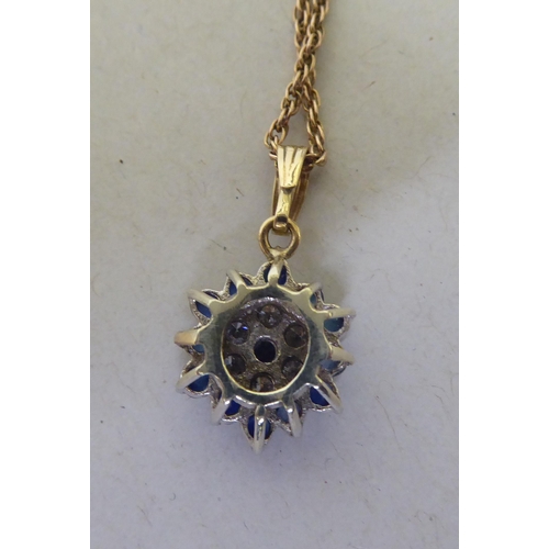 358 - A 9ct gold sapphire and diamond pendant necklace