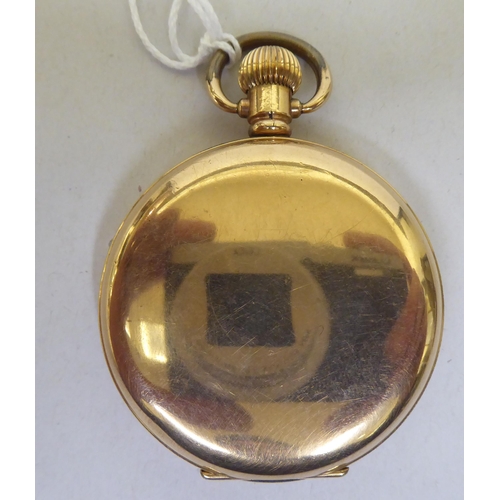 359 - An early 20thC gold plated hunter pocket watch, faced by a Roman dial