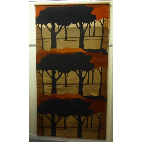 379 - An Arts & Crafts inspired printed canvas scroll, depicting trees  86