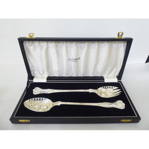 45 - Metalware: to include a pair of Kings pattern silver plated salad servers  cased