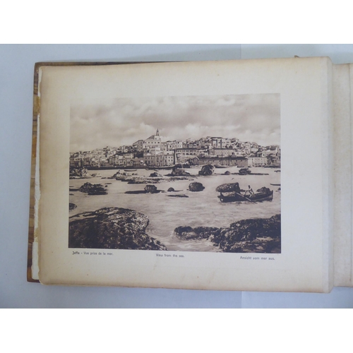 72 - An early 20thC olivewood bound book 'Photographs and Flowers of Hl.Land', featuring dried and presse... 