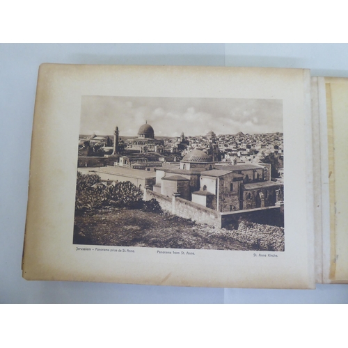 72 - An early 20thC olivewood bound book 'Photographs and Flowers of Hl.Land', featuring dried and presse... 