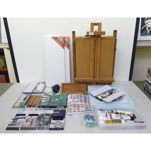 73 - Artists equipment: to include a Reeves adjustable easel, paints and charcoal