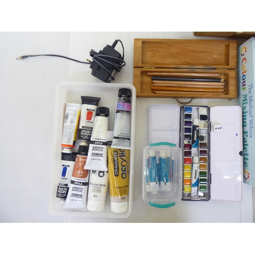 73 - Artists equipment: to include a Reeves adjustable easel, paints and charcoal