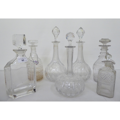 90 - Seven glass decanters  various sizes & designs  largest 13.5