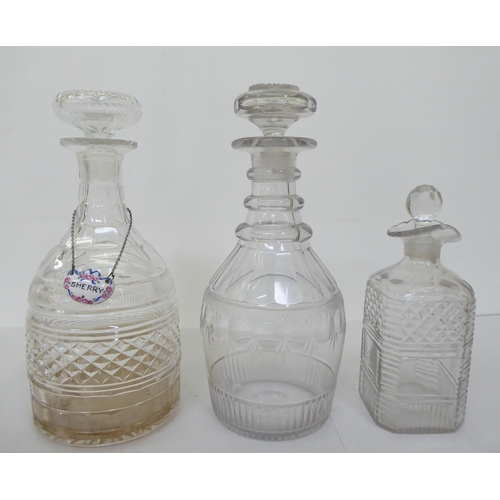 90 - Seven glass decanters  various sizes & designs  largest 13.5