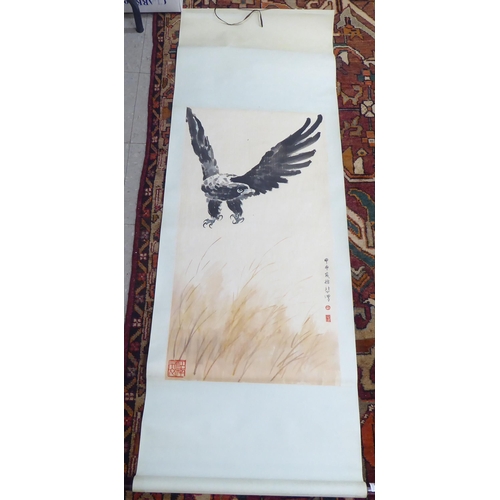 94 - Chinese scrolls: to include an example depicting an eagle  various sizes