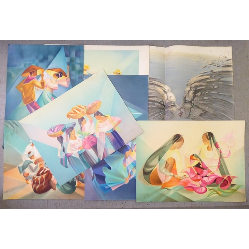 96 - Seven lithographs depicting abstract figure studies: to include Janick Lederle  various sizes