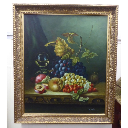 250 - K Cotton - a still life study of fruits  oil on canvas  bears a signature  24