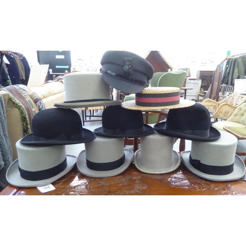 307 - Formal hats: to include a grey top hat  size 7.5/8