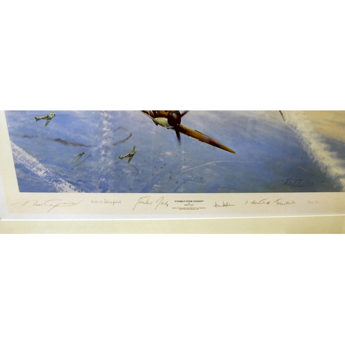 140 - Aviation prints, depicting World War II planes  bearing signatures  largest 23