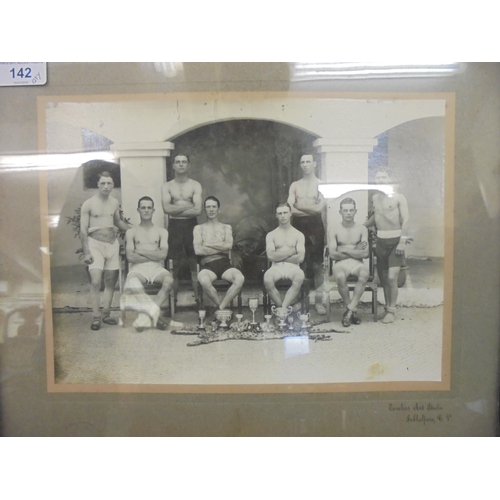 142 - Variously framed late 19thC and early 20thC photographs: to include a group of male athletes with a ... 