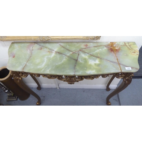 176 - A modern giltwood console table with a green onyx top, raised on cabriole legs  35