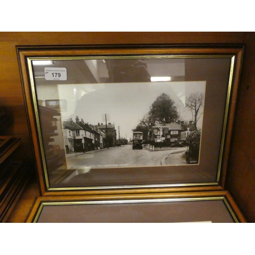 179 - Pictures and prints: to include a monochrome photograph of The Abercom Arms, Stanmore Hill  6.5... 