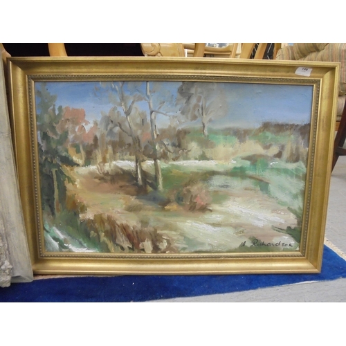 196 - Pictures: to include A. Richardson - 'Last Snow'  oil on canvas  bears a signature  1... 