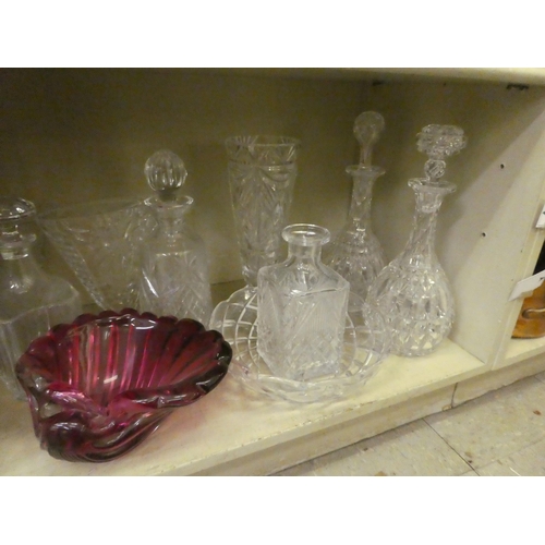 215 - Decorative and functional glassware: to include decanters; and vases  largest 13.5