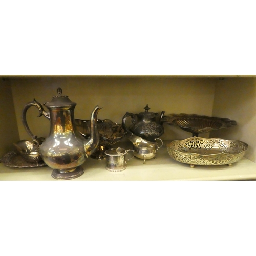 220 - EPNS and silver plated tableware: to include teapots; and a tazza  largest 10.5