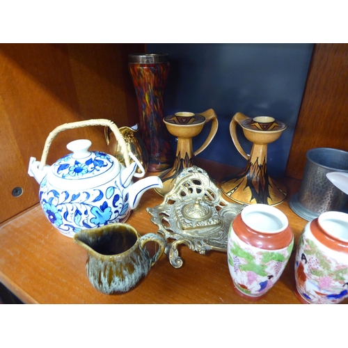 225 - A mixed lot: to include a pair of Chameleon-Ware candleholders  5.5