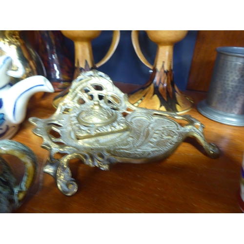 225 - A mixed lot: to include a pair of Chameleon-Ware candleholders  5.5