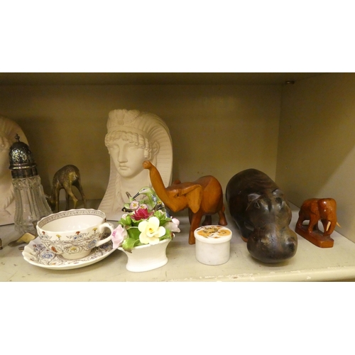 230 - A mixed lot: to include a carved wooden hippo  4.5