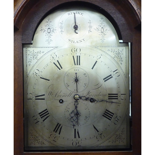 246 - An early 20thC oak longcase clock; the 8 day movement faced by a metal Roman dial  80