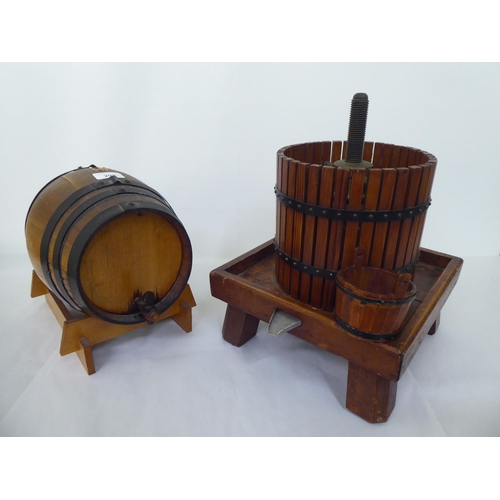 293 - A scratch built wine making press; and a barrel design dispenser 