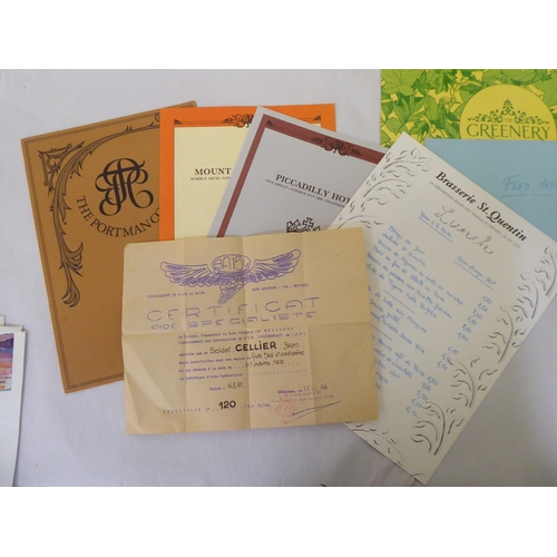 298 - 20thC ephemera: to include London hotel and café menus 