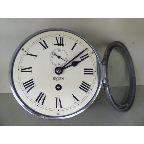 39 - Clocks: to include a Smith 8 day brass bulkhead timepiece  7