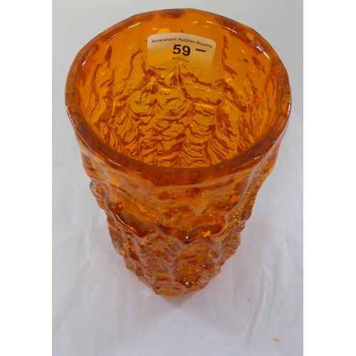 59 - A Whitefriars, tangerine coloured, bark effect cylindrical vase  9