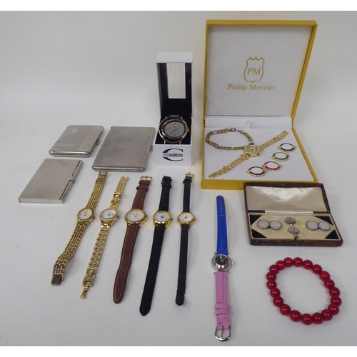 65 - A Philip Mercer dress watch and identity chain  cased; a Justcavalli Time watch  cased; six various ... 