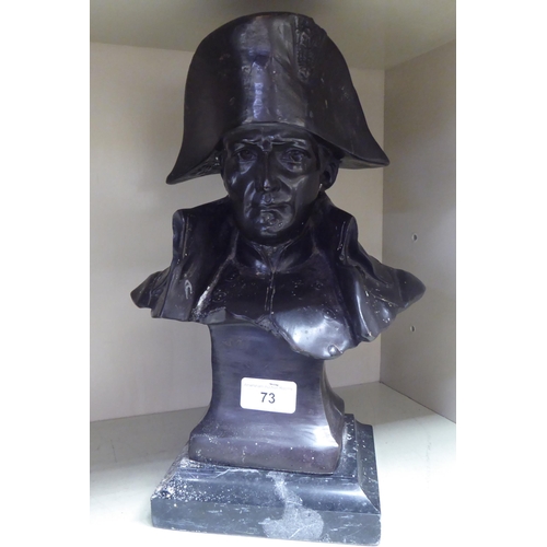 73 - A patinated bronze bust Napoleon Bonaparte, on a marble plinth  13.5