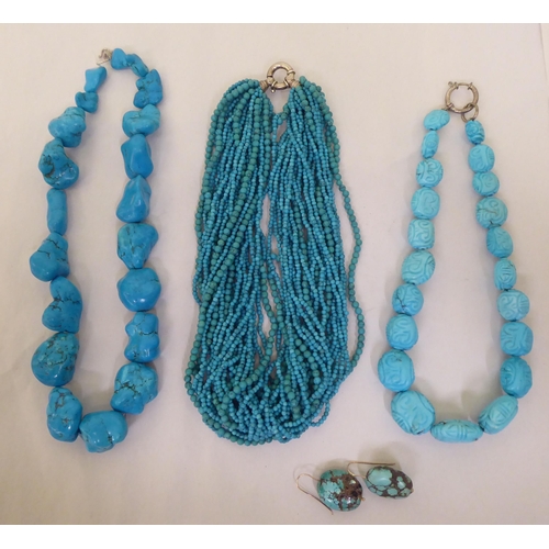 84 - Three turquoise necklaces of various designs; and a pair of turquoise earrings