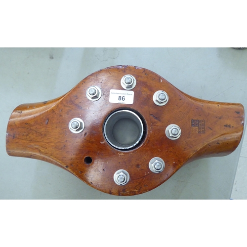 86 - A World War I wooden propeller hub  stamped D2635, P2500 L/17171  15