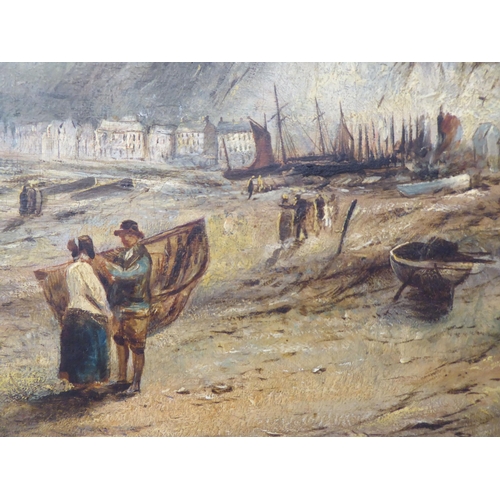 118 - GB Cullen - Hastings beach at low tide  oil on canvas  bears a signature, dated 1861 with a label ve... 