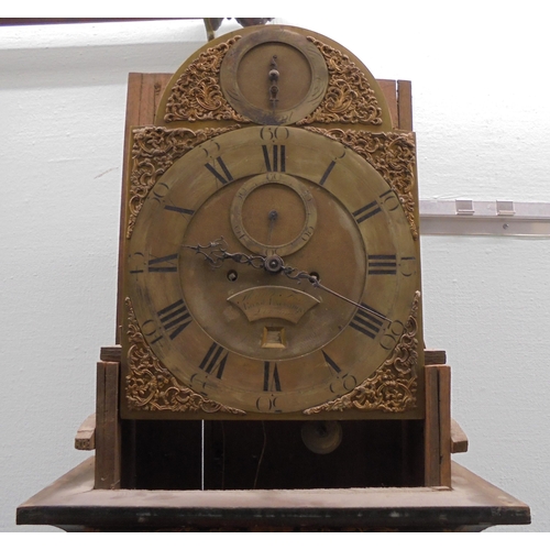 125 - A late 18thC longcase clock, decorated in lacquered and gilded chinoiserie ornament, the pagoda top ... 