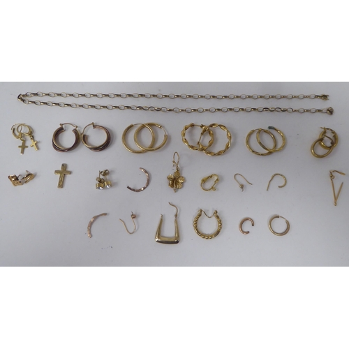 153 - Yellow metal, mainly 9ct gold items of personal ornament: to include hoop earrings