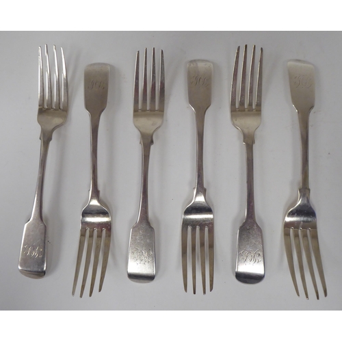 176 - A set of six George III silver fiddle pattern table forks  George Turner  Exeter 1815  (combined wei... 