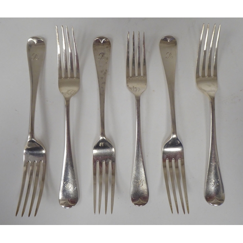 180 - A set of six silver late Victorian Old English pattern table forks  DWJW  London 1877 ... 