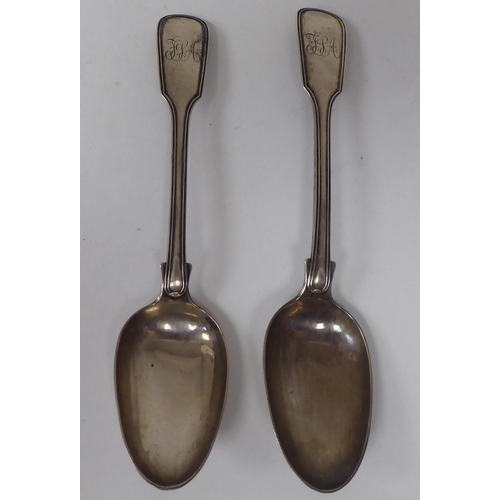 189 - A pair of George IV silver fiddle and thread pattern tablespoons  William Eley & William Fearn  ... 