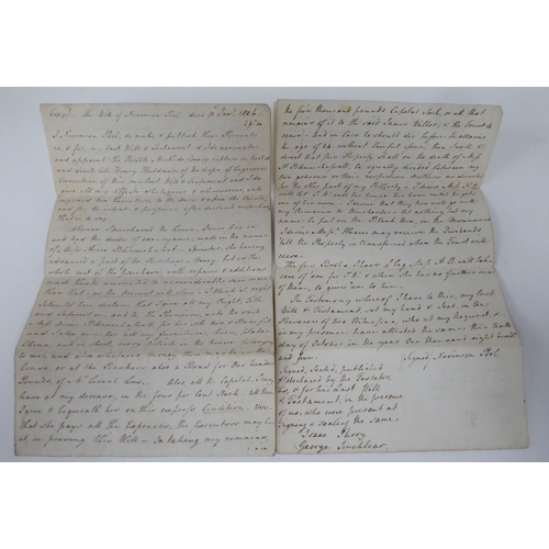 199 - A handwritten copy of the will of one Major Poole, who died 11 Jan.1806