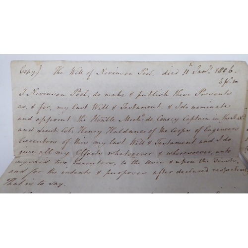 199 - A handwritten copy of the will of one Major Poole, who died 11 Jan.1806